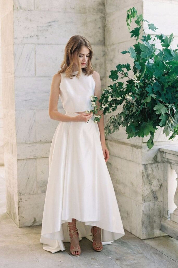 Modern Soho satin bridal top & skirt. Custom made wedding dress by Lace & Liberty