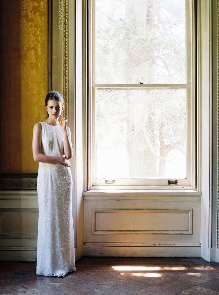 Glamour sequin dress with low back. Custom made wedding dress by Lace &amp; Liberty