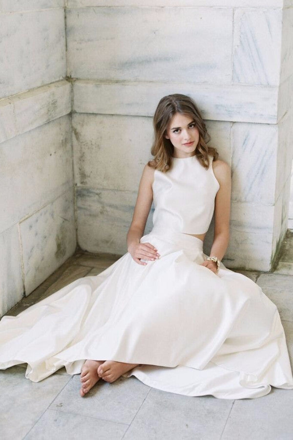 Modern Soho satin bridal top &amp; skirt. Custom made wedding dress by Lace &amp; Liberty