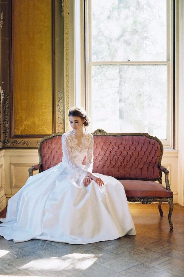 White Tie Ballgown Bridal Skirt &amp; Abbey Long Sleeve Lace Top. Custom Made by Lace &amp; Liberty 